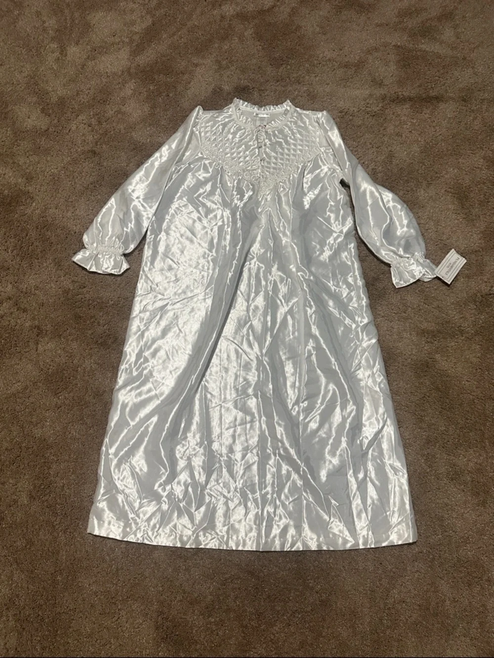 Silver Long Sleeve Party Dress with Smocked Yoke